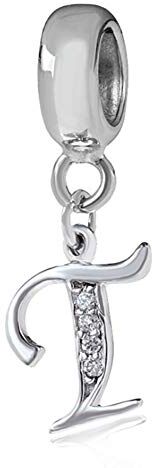 YiRong Jewelry Charm in argento Sterling 925 con ciondolo a forma di lettera dell'alfabeto, utilizzabile come iniziale o per formare parole, compatibile con bracciali Pandora T