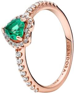 PANDORA ROSE 188421C03 58 - Anello Timeless Cuore scintillante placcato oro rosa 14 carati, cristallo verde, zirconi, argento sterling, Zircone cubico