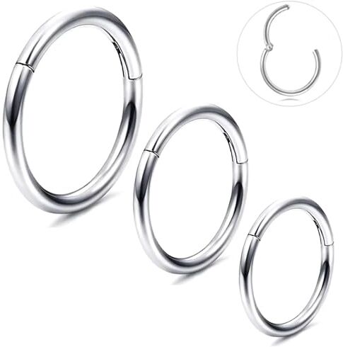 ESHIONER G23 Titanio Septum Nostril Piercing Anello Naso Argento Trago Helix Conch Piercing Orecchio Naso Finto Donna Uomo Daith 18G 6MM 8MM 10MM Nostril Piercing 3 Pezzi Ipoallergenico