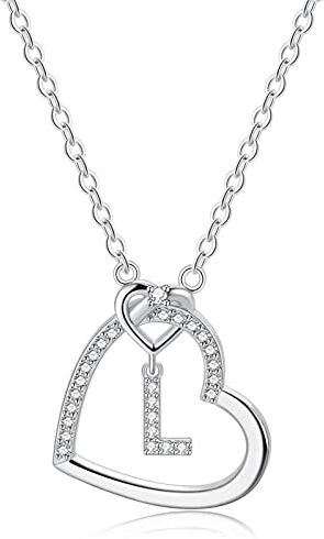 LIHELEI Collana Donna Argento, S925 Argento 26 Lettera Maiuscola Con Zirconi Collana a Cuore per Fidanzata Compleanno San Valentino Natale Anniversario Festa Della Mamma Gioielli Donna Regalo L