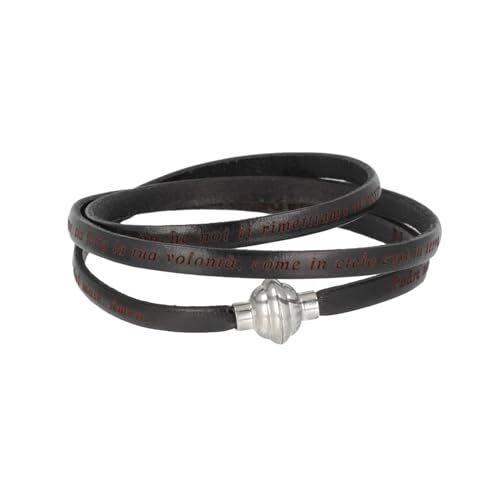 Amen. Gioielli, Bracciale Nero Padre Nostro, Bracciale in Pelle Uomo Donna, Chiusura Magnetica in Acciaio Inossidabile, Regalo Uomo, Regalo Donna, Misura M da 57 cm, Made In Italy.