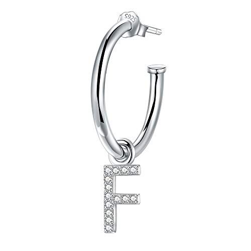 Lydreewam Orecchino Cerchio Donna Argento Sterling 925 Lettera F Pendenti con 3A zirconi, Diametro 20mm (un pezzo, non un paio)