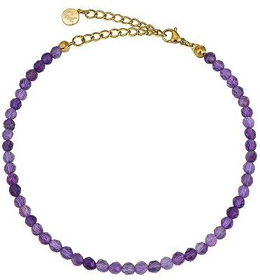 GD GOOD.designs EST. 2015 Cavigliere da donna con perle di ametista 4mm Impermeabile Cavigliera in pietra naturale viola con chiusura regolabile in oro 18K