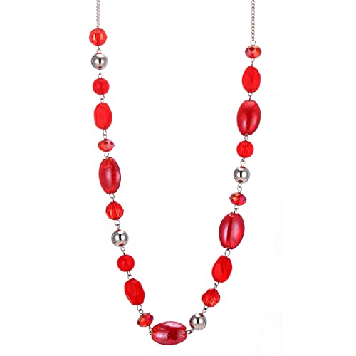 FULU AUTUMN Collana da Donna in Argento con Perline Lunghe Collana a Catena Maglione Bohémien Bigiotteria di Cristallo Regali di Compleanno per la Fidanzata(10-Red)