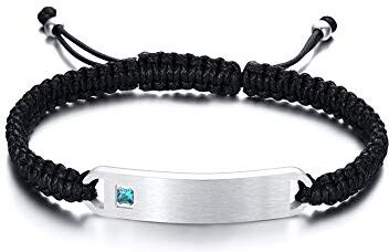 Vnox Coppia Personalizzata Gioielli Coppia Personalizzata Bracciale Intrecciato Bracciale in Acciaio Inossidabile con Zircone per Uomo Donna,Incisione Gratuita