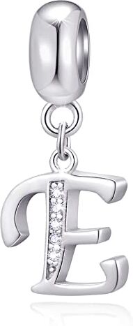 GLOWDAS Lettera E Charms Iniziale E Alfabeto Ciondolo Perline, Argento Sterling 925 Lettere Ciondolo con CZ Chiaro, Fit Pandora Braccialetto di Pasqua, Regali per Esposa/Esposo/Fidanzamento