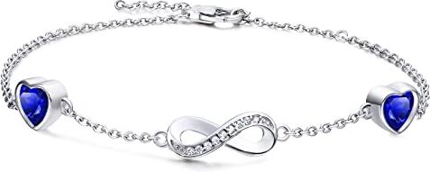 Qings Bracciale Infinito Argento Sterling con Zaffiro Braccialetto Simbolo Infinito di Pietre di Nascita con Cuore Blu Zirconi Gioielli Regalo Festa Della Mamma per Mamma Donna