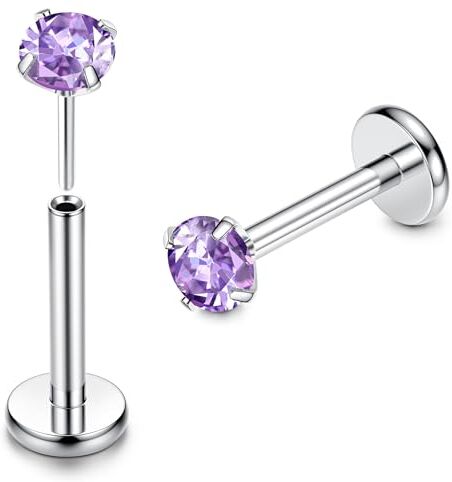 ADRAMATA G23 Titanio Piercing Labbro 16G Senza Filetto Push in Piercing Orecchio per Cartilagine/Helix/Tragus/Conch/Medusa/Daith 6MM/8MM CZ Piercing Orecchio Titanio per Donne Uomini (2 Pezzi),5