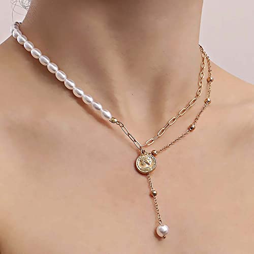 TseenYi Boho Mezza Perla Collana A Catena Stratificato Graffetta Collana Choker Oro Perla Moneta Collana Ciondolo Perla Perline Filo Collana Gioielli A Catena Per Le Donne E Le Ragazze