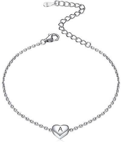 ChicSilver Bracciale con Iniziale A -Bracciale Argento 925 Donna con Ciondolo a Cuore -Catena Regolabile, con Confezione Regalo