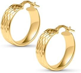 Amberta Orecchini a Cerchio Spessi in Argento Sterling 925 da Donna: Cerchi Dorati Orecchini Spessi Martellati 15 mm