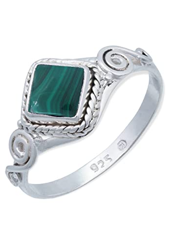 mantraroma Anello argento 925 con pietre preziose malachite pietra verde argento sterling da donna in vero argento ()