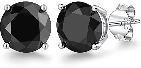 LUCKMORA Orecchini Zirconi Nero 925 Argento Sterlina Simulato Diamante Brillantino per Donna Uomo Ipoallergenico (8mm N)