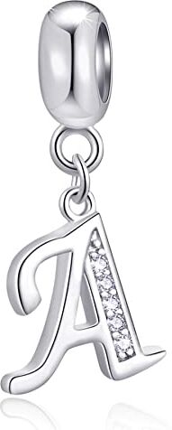 GLOWDAS Lettera A Charms Iniziale A Alfabeto Ciondolo Perline, Argento Sterling 925 Letra Ciondolo con CZ Trasparente, Fit Pandora Anniversario Braccialetto/Collana, Regali per Zia/Auntie/Agosto