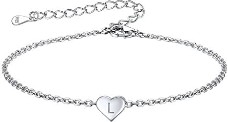 FOCALOOK Bracciale Donna Argento 925 Bracciale Donna Cuore Bracciale Argento Lettera L Bracciale Iniziale L Bracciale Cuore Inziale Regalo per Mamma Bambina Ragazza