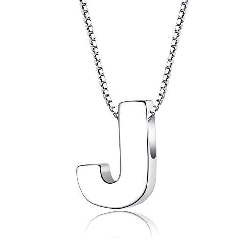 Candyfancy Collana Iniziale Argento 925 Donna Lettera Alfabeto Pendenti Nome A-Z Ciondolo Piccolo Catena 18 Pollice (Catena Ciondolo Lettera J)