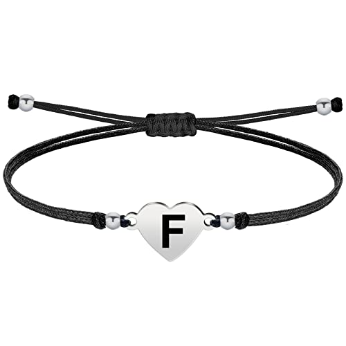 cotigo Bracciale lettera F iniziale con cordino cerato Bracciale donna o uomo con iniziale nome Bracciale lettera in acciaio inox incisa