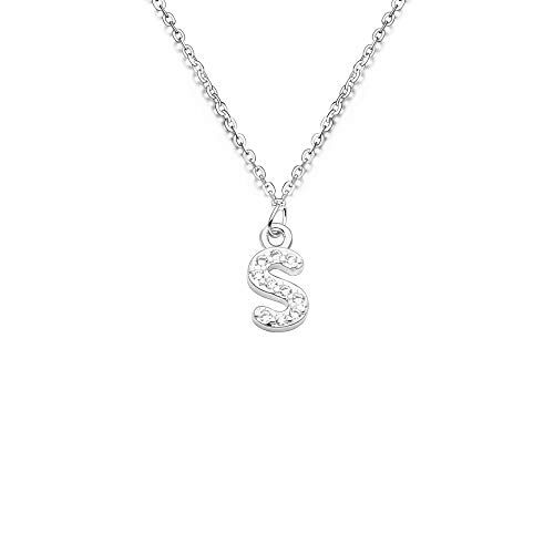 bifriend S925 Argento 26 Lettera Inglese Lettera Collana Di Cristallo Per Le Donne Ragazza Miglior Regalo (S)