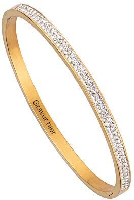 MILAKOO Bracciale Bangle in Acciaio Inossidabile di Forma Ovale da 4 Mm con Strass Per Donna (Oro Personalizzato)