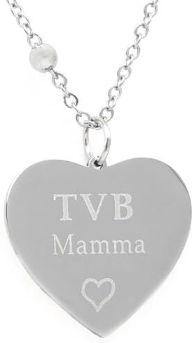 Generic Collana Donna Cuore Ciondolo in Acciaio con Incisione Scritta ti Voglio Bene Mamma (TVB Mamma)