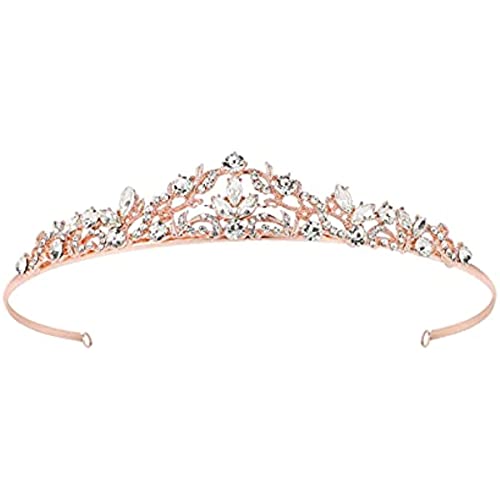 ASHWAM Diadema da sposa in oro rosa per donne, con strass, corona da principessa, diadema per capelli, fascia per capelli con strass, corona da sposa per spose