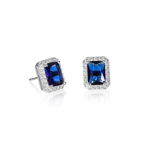 Diamond Treats Orecchini Donna in Argento Sterling 925, Orecchini Taglio Smeraldo con Pietre Zirconi Blu Zaffiro, Orecchini Blu Donna in Argento 925 con una Confezione Regalo