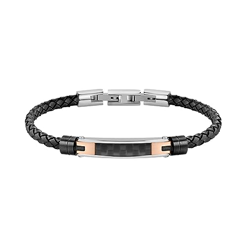 Morellato Bracciale da uomo, Collezione Moody, in pelle, IP nero, acciaio, fibra di carbonio SQH22