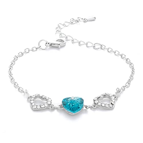 Evlry Edary Bracciale con pietre di nascita placcate in argento Bracciali con zirconi blu Cuore di cristallo Catena di amicizia Regali di gioielli regolabili per donne e ragazze