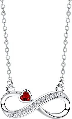 Arrebol Collana Infinito Donna Argento Sterling 925 Pendenti Simbolo Infinity con Rosso Cuore Zirconia Catene Regolabile  45cm+5 ,Gioielli Donna Regalo Originale per Moglie Madri Figlia