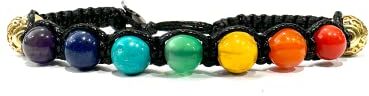 Samsara Bracciale Tibetano Buddista 7 CHAKRA Orgonico shamballa con sette pietre diverse Filo in cotone cerato di alta qualità (NERO)