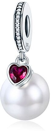 SUSBAG Charm con perle a forma di cuore da donna in argento sterling 925 compatibile con collane di bracciali europei