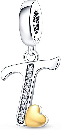 Pandach Charm con Pendente a Forma di Lettera dell’alfabeto A-Z, in Argento Sterling 925 Autentico con Cristalli. Compatibile con La maggior Parte dei Braccialetti e Delle Collane di Europee