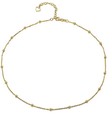 Aka Gioielli ® Collana Girocollo Donna in Argento 925 Placcata Oro Giallo 18 Kt Catenina con Sfere lunghezza regolabile