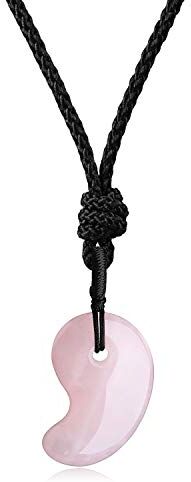 COAI Pendente Unisex Magatama dei Tre Sacri Tesori, Collana Regolabile con Ciondolo Giapponese Quarzo Rosa