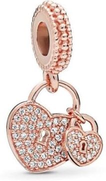 Lkwidi Donna Ciondolo- Oro rosa Due Cuore Argento 925 Colgantes con Zirconia cubica per Charm Bracciale