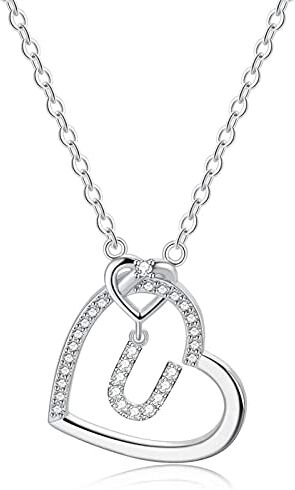 LIHELEI Collana Donna Argento, S925 Argento 26 Lettera Maiuscola Con Zirconi Collana a Cuore per Fidanzata Compleanno San Valentino Natale Anniversario Festa Della Mamma Gioielli Donna Regalo U