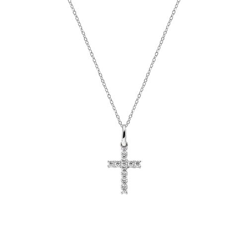 Amen. Gioielli, Collana con Croce, Collana Donna Argento 925, Ciondolo Croce, Rodiato con Zirconi Bianchi, Regalo Donna.