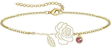 YeGieonr Bracciale Donna Oro, Bracciali con Fiori Pietra Portafortuna in Acciaio Inossidabile Placcato Oro 18K, Personalizzati Regalo Compleanno per Donna e Ragazze