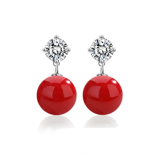 YAXUN Orecchini di perle rossi da donna in argento sterling 925, cristalli austriaci orecchini di diamante con perla rosse orecchini pendenti gioielli di moda regali per le donne