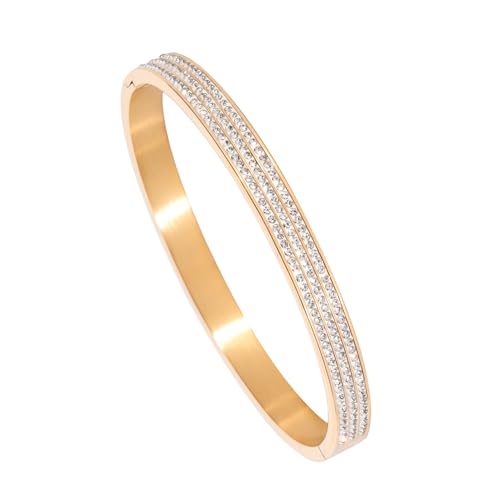 MILAKOO Bracciale Bangle in Acciaio Inossidabile di Forma Ovale da 6 Mm con Strass Per Donna (Oro)