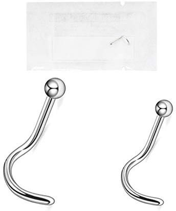 WARRIOR Piercing al Naso Piercing Uncino Nose Stud STERILE in Acciaio Chirurgico 316L Lunghezza 6.5 mm Spessore 0.8 mm (Pallina da 2.5 mm)