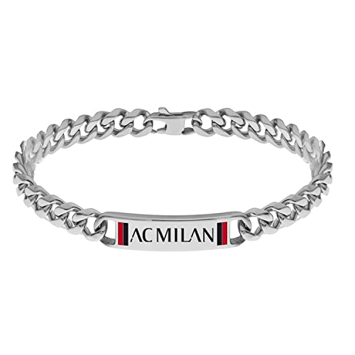 AC Milan BRACCIALE UOMO IN ACCIAIO 316L CON SMALTO, DA UOMO, TAGLIA UNICA, REGOLABILE