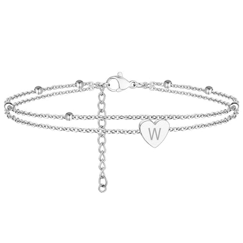 Aucuu Cavigliera Cuore da Donna, Catenina da Caviglia Cuore Lettera, Cavigliera Regolabile 27cm, Bracciali Caviglia in Acciaio Inox, Cavigliere Estive da Spiaggia,Cavigliera a Strati per Donne Ragazze