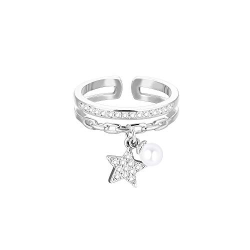 pengjin Anello da donna con perla argentata, con perle, regalo di compleanno, anniversario, per ragazza, Cristallo
