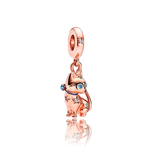 Amuefer Gatto domestico in oro rosa Charm Compatibili Bracciale Collana Pandora, Argento Sterling Ciondolo Compleanno Natale Gioielli Regali per le Donne Moglie Amici