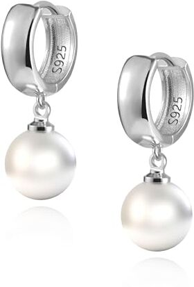 Ash Orecchini di Perle d'Acqua Dolce, Sterlina Argento 925 Anallergici Pendenti Orecchini, Orecchini di Perle Sfera Rotonda, perle bianche, idea regalo per donne, ragazze, compleanno