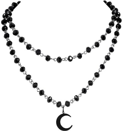 Moguri ® Gothic Boho Y2k Collana a forma di luna con stella, collana gotica, per Halloween, regalo di Natale per donne, Nero