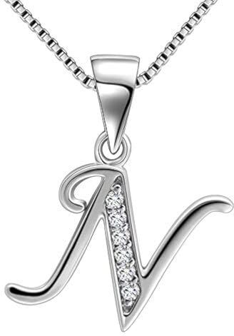 Aurora Tears 925 sterline d'Argento N Lettera Collana Iniziale N Pendente Alfabeto con Cubic Zirconia Gioielli Incontri Regali per Le Donne