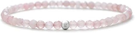 BERGERLIN Bracciale in quarzo rosa autentico con perle in argento 925 perle sfaccettate misura L