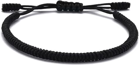 LUCKY BUDDHIST – Braccialetto Buddista Tibetano + Ciondolo/Collana! Bracciale per Donna, Uomo, Adolescente – Regola Le Dimensioni del Braccialetto – Realizzato a Mano in Corda (Nero)